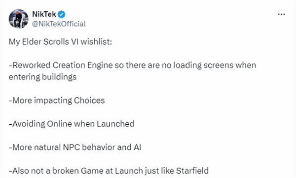 《上古卷軸6》採用《星空》同款引擎 玩家希望能重做引擎