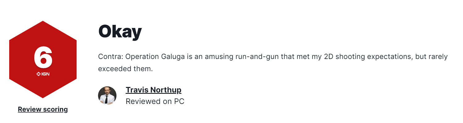 《魂斗羅:加魯加行動》IGN評分出爐 低於預期僅獲6分 《魂斗羅:加魯加行動》IGN評分出爐 低於預期僅獲6分