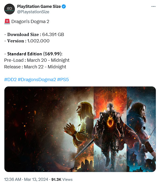 《龍之信條2》PS5版所需容量約64GB!3月20日開啟預載 《龍之信條2》PS5版所需容量約64GB!3月20日開啟預載