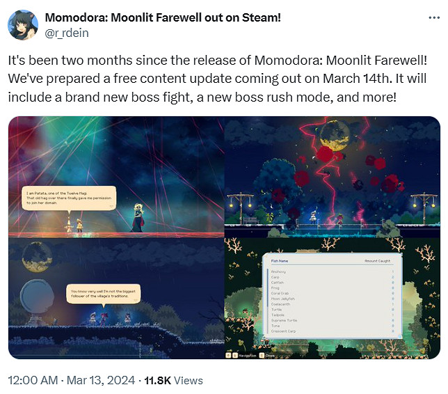 《莫莫多拉：月下告別》明日免費更新：含全新Boss戰！