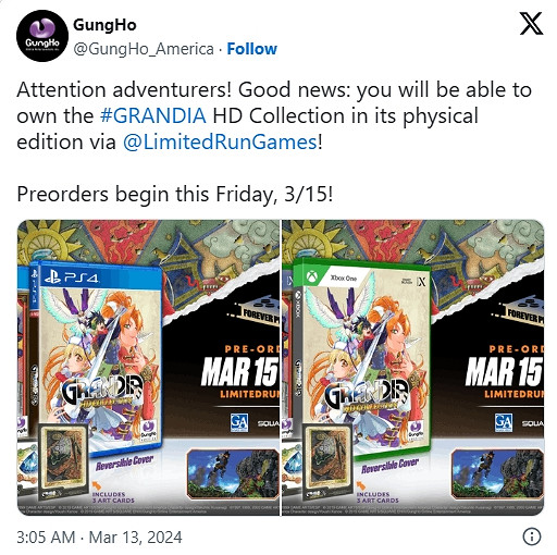 《格蘭蒂亞 HD合集》將於3月26日登陸PS和Xbox平台 《格蘭蒂亞 HD合集》將於3月26日登陸PS和Xbox平台