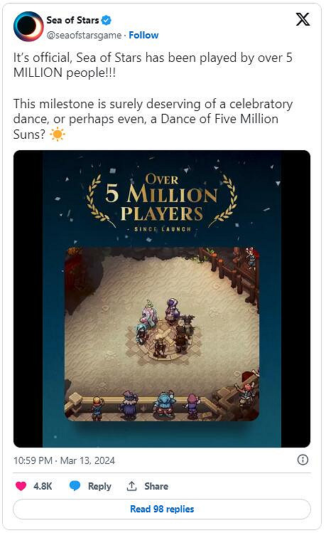 復古回合制RPG《星之海》官宣玩家人數突破500萬！