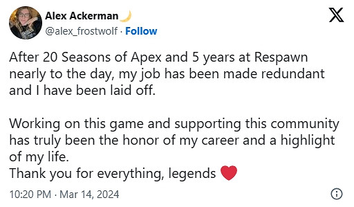 《Apex》工作室重生娛樂裁員 高層:我的職位是多餘的 《Apex》工作室重生娛樂裁員 高層:我的職位是多餘的