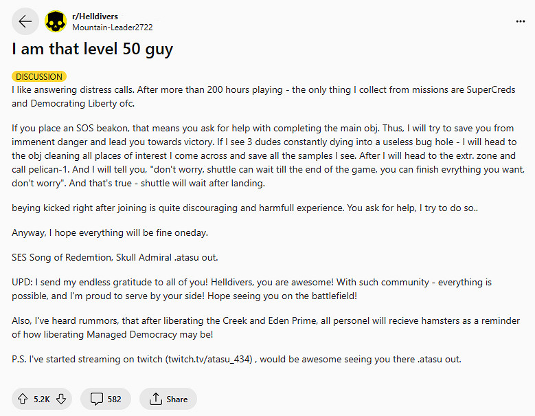 《絕地戰兵2》也有“壺頭哥”!已響應100次SOS信號 《絕地戰兵2》也有“壺頭哥”!已響應100次SOS信號