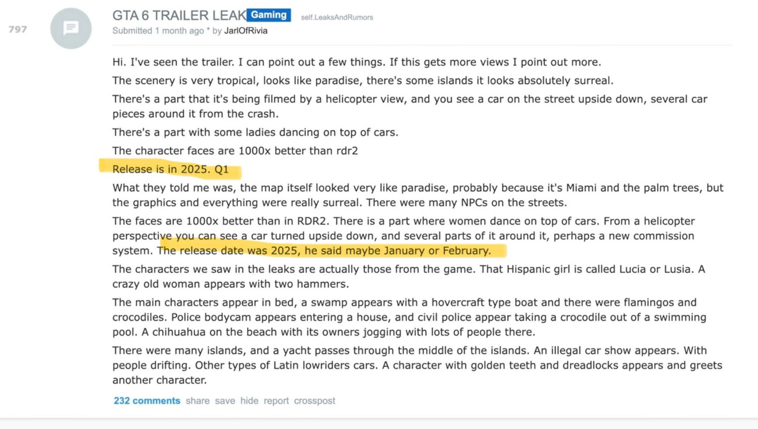 業內人士表示《GTA 6》將於2025年1月或2月份發售