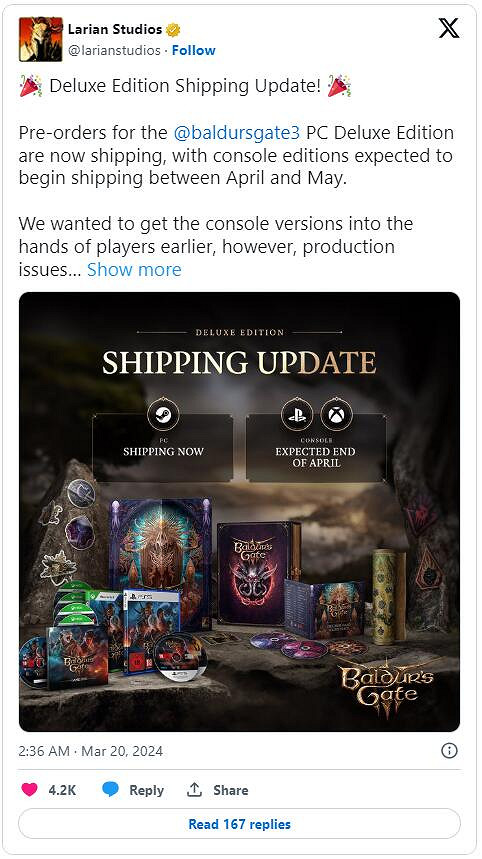 《柏德之門3》實體豪華版遊戲開啟預購!售價79.99美元 《柏德之門3》實體豪華版遊戲開啟預購!售價79.99美元