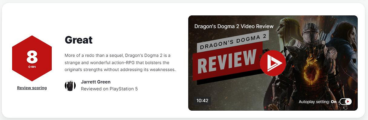 《龍之信條2》IGN評分8分:奇妙而精彩的動作RPG遊戲 《龍之信條2》IGN評分8分:奇妙而精彩的動作RPG遊戲