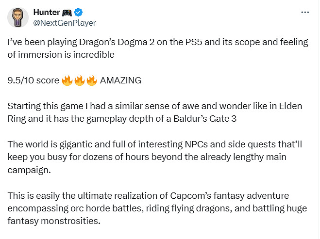 博主稱讚《龍信2》：有艾爾登法環的驚奇感 博德3的深度！