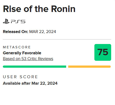 《浪人崛起》全球媒體評分解禁！M站均分75 IGN 7分