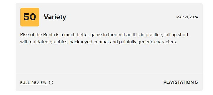 《浪人崛起》外媒評價褒貶不一，玩家：畫質不如《對馬島》