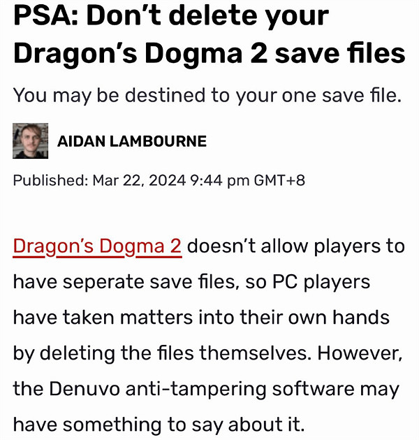 《龍之信條2》不能頻繁刪除存檔 可能遭到D加密封禁