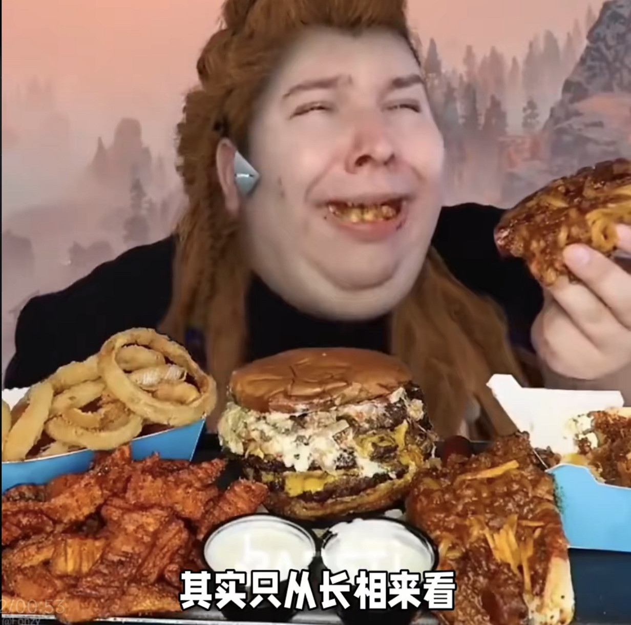 網紅美女吃播COS《地平線：西域禁地》主角埃洛伊