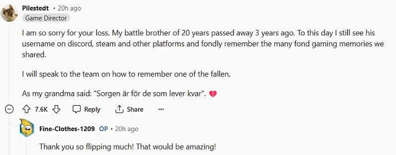 《絕地戰兵2》玩家好友離世 遊戲總監做出暖心回應