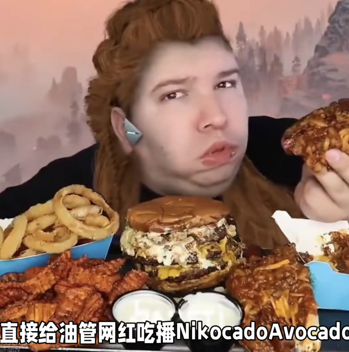 網紅美女吃播COS《地平線：西域禁地》主角埃洛伊