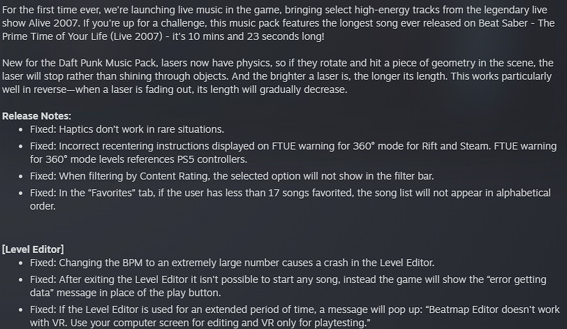 Beat Saber即將發布v1.35.0更新 推出Daft Punk音樂包