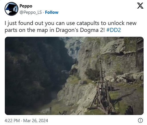 玩家發現《龍之信條2》中使用投石機可以解鎖隱藏區域