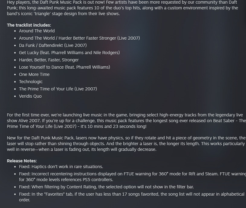 Beat Saber即將發布v1.35.0更新 推出Daft Punk音樂包