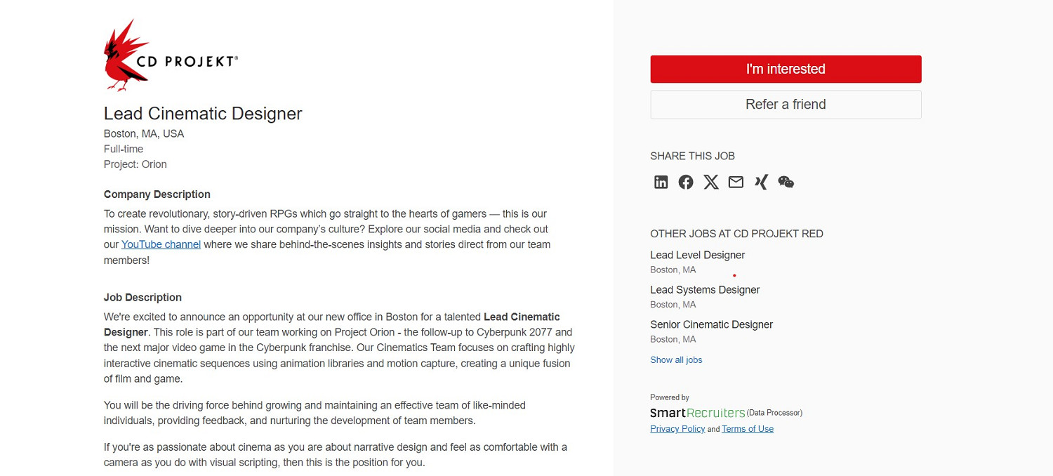 《電馭叛客2077》續作強調電影感 或為第三人稱視角