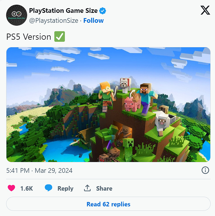 據推特爆料稱：《當個創世神麥塊》將來有可能正式登陸PS5平台