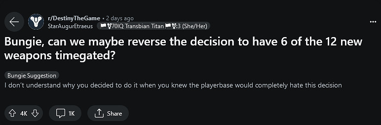 《命運2》即將更新裝備限時引玩家不滿 官方讓步！