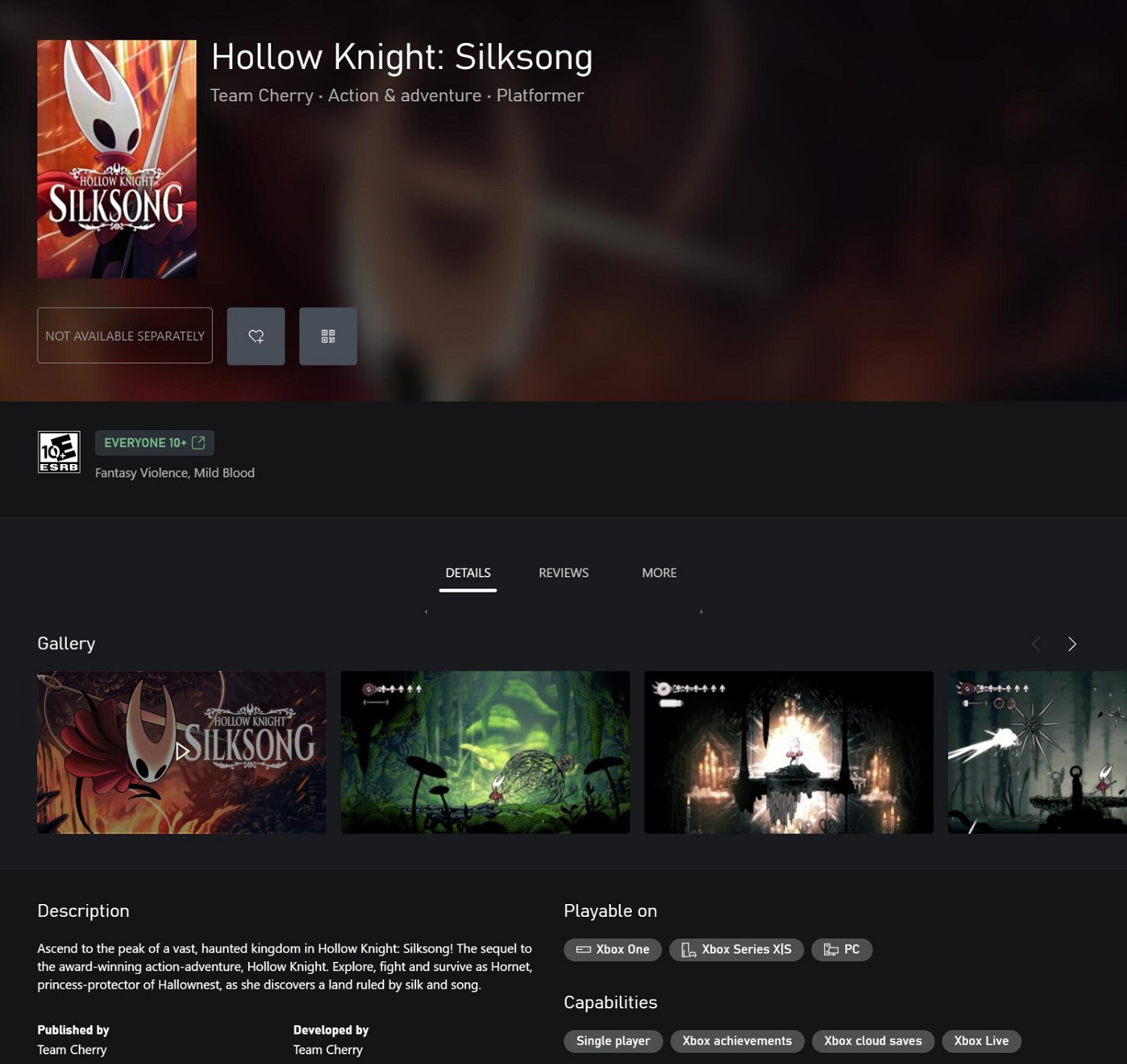 《空洞騎士:絲之歌》商店頁面近日終於上架XBOX商店 《空洞騎士:絲之歌》商店頁面近日終於上架XBOX商店